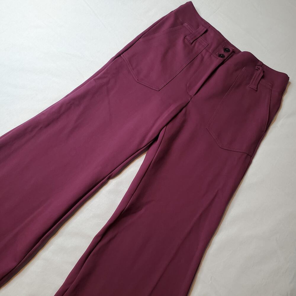 Maeve Anthropologie Women's Size 10 High-Waist Wide-Leg Ponte Trousers Burgundy